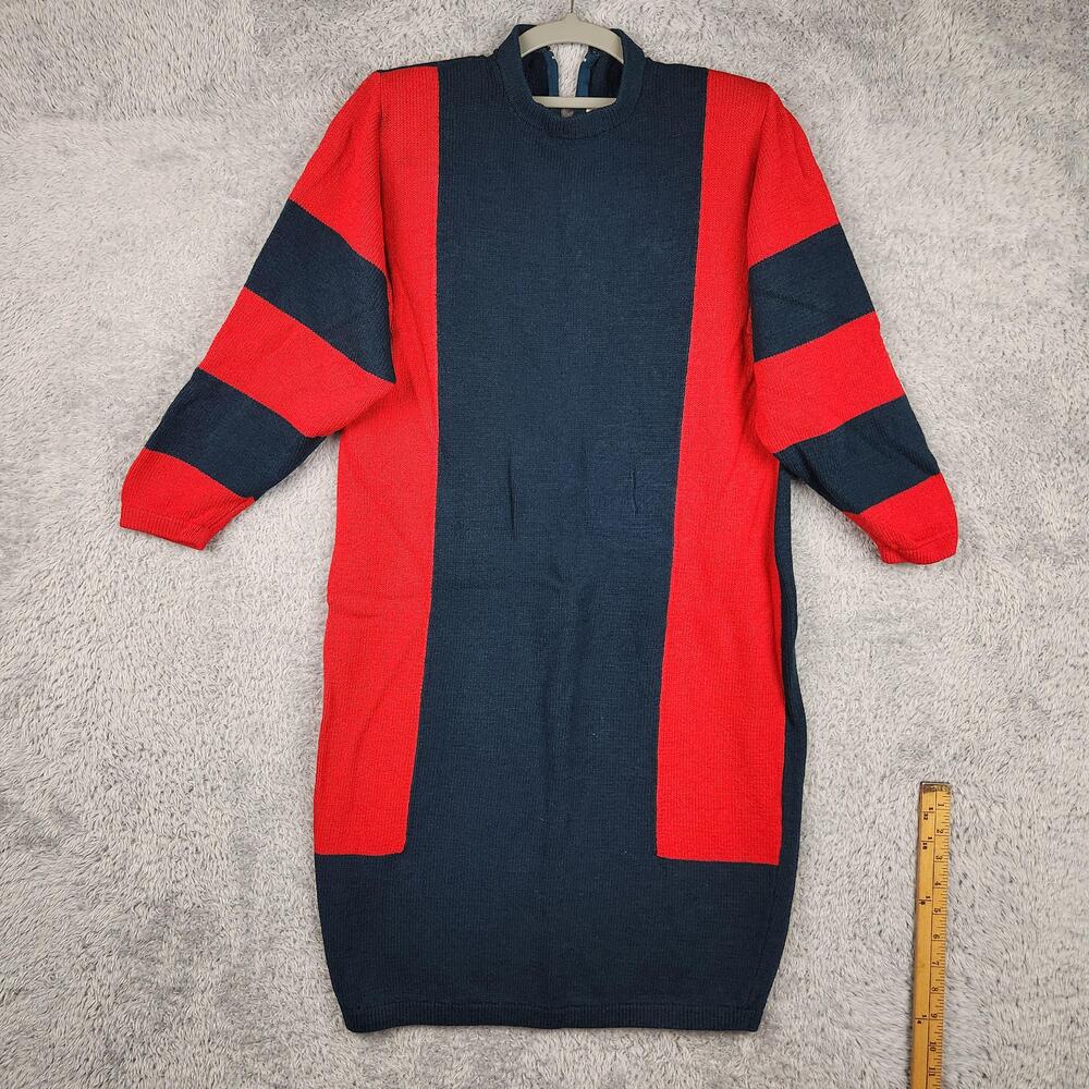 Vintage St John Dress Womens 6 Blue Red Colorblock Knit Shift Sweater 80s Saks